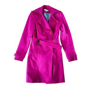 Kenar Vibrant Pink Belted Trench Coat | Size Small